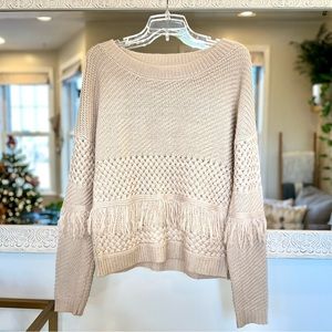 B.B Dakota Fringe Knit Natural / Tan / Beige Sweater - Small